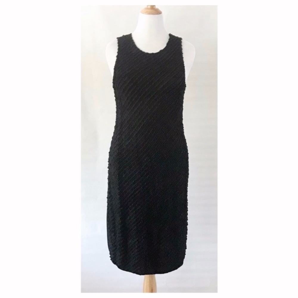Kenneth Cole Black Column Dress w/Diagonal Ruffles